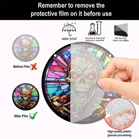 Skull Suncatcher Halloween 6" Scary Spooky Horror Hanging Skeleton In/Outdoor - Picture 3 of 4